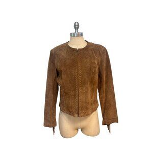 Vintage Chicos Brown Suede Fringe Jacket Size 1 Fits Small to Medium